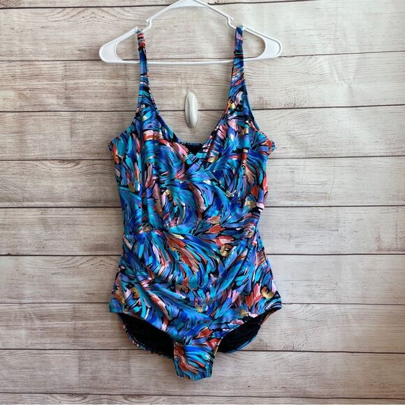 MAXINE OF HOLLYWOOD ONE PIECE SWIMSUIT IN BLUE PRINT‎ - Picture 1 of 5